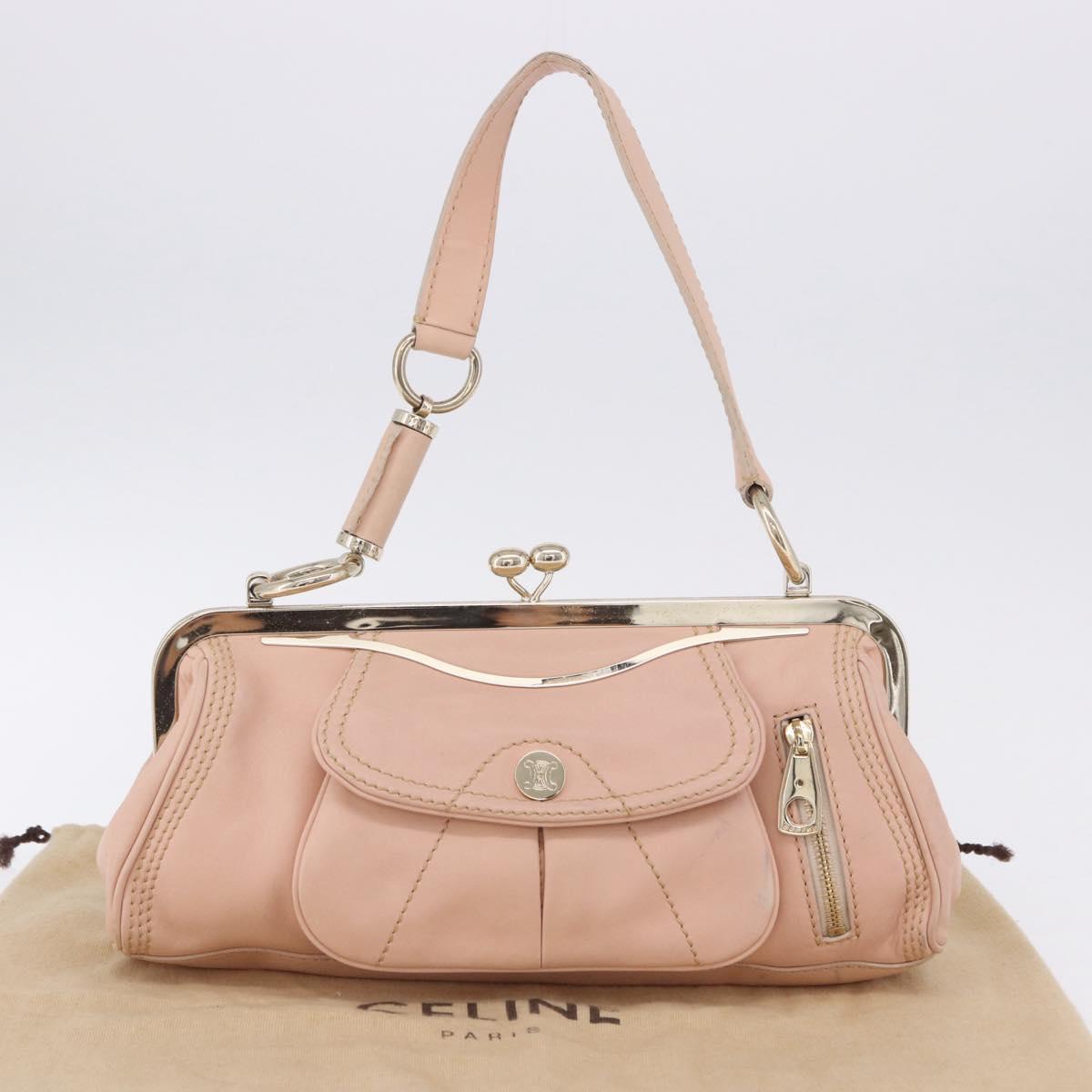 CELINE Shoulder Bag Leather Pink Gold Auth 200745V