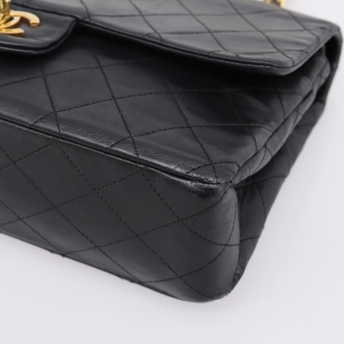 CHANEL Matelasse 25 Chain Shoulder Bag Lamb Skin Black Gold CC Auth 200746V
