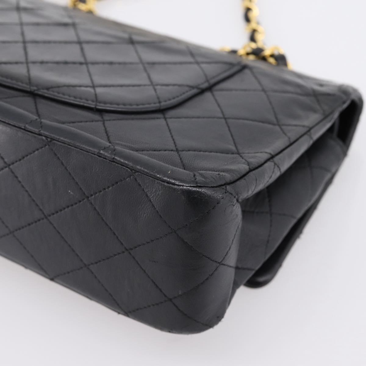 CHANEL Matelasse 25 Chain Shoulder Bag Lamb Skin Black Gold CC Auth 200746V
