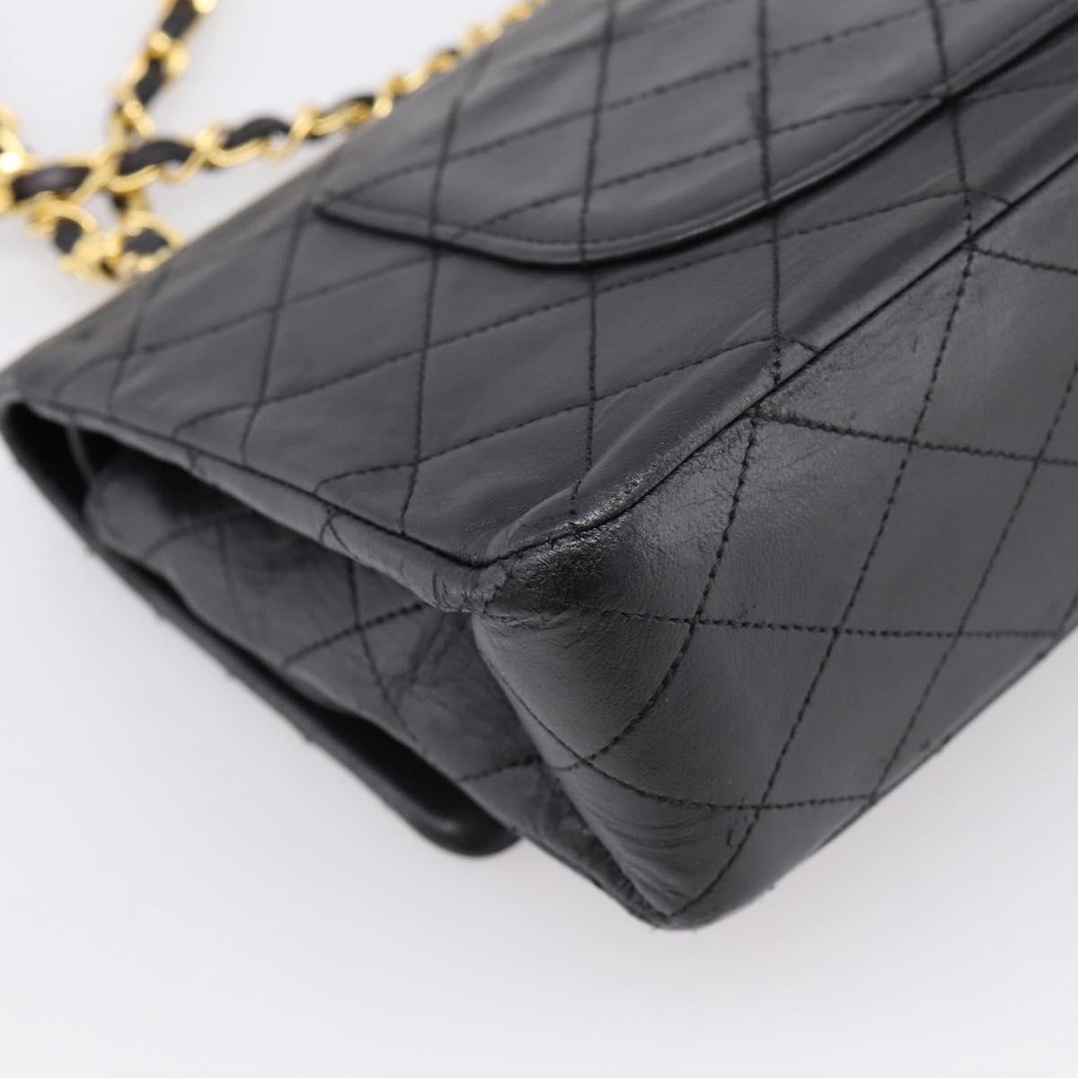 CHANEL Matelasse 25 Chain Shoulder Bag Lamb Skin Black Gold CC Auth 200746V