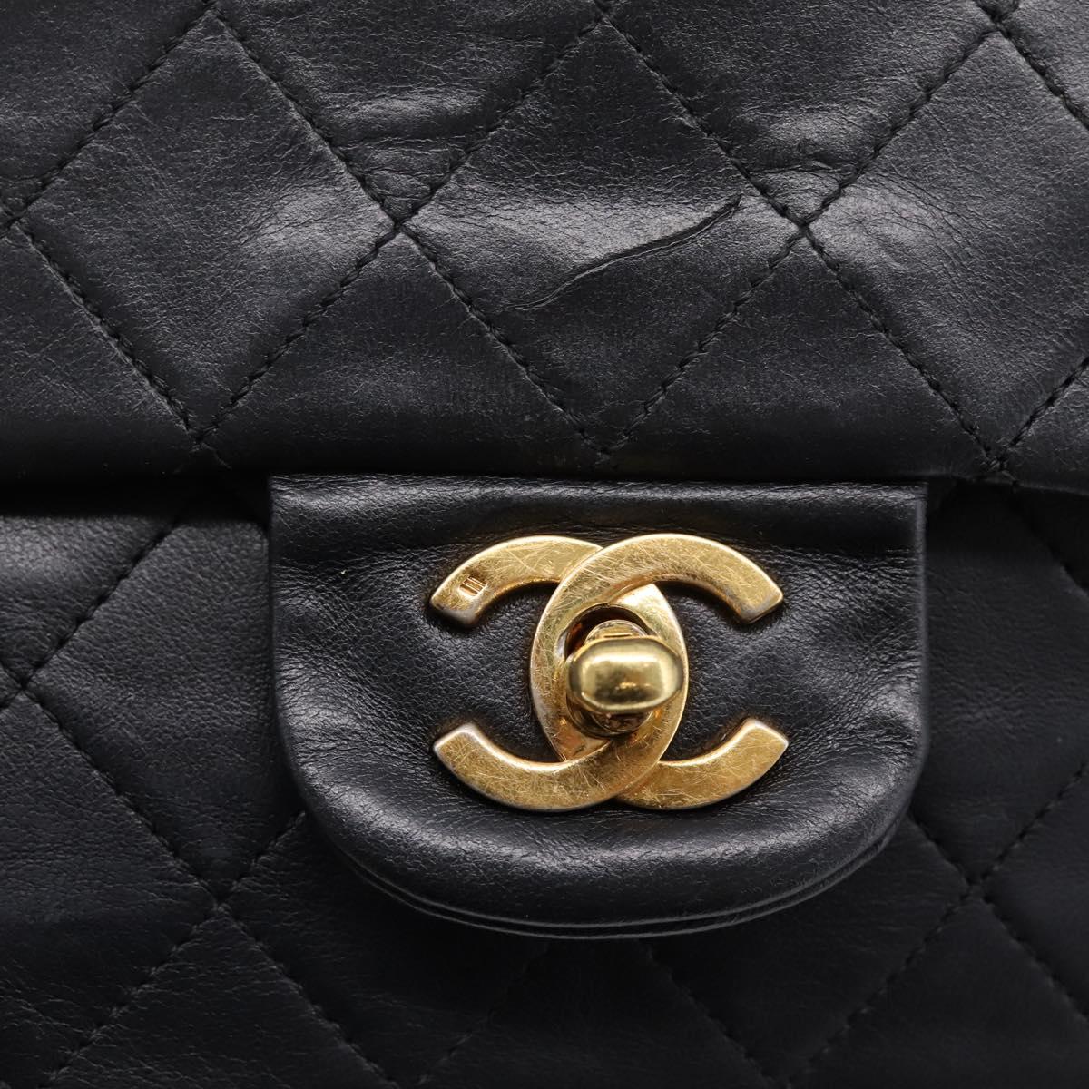 CHANEL Matelasse 25 Chain Shoulder Bag Lamb Skin Black Gold CC Auth 200746V