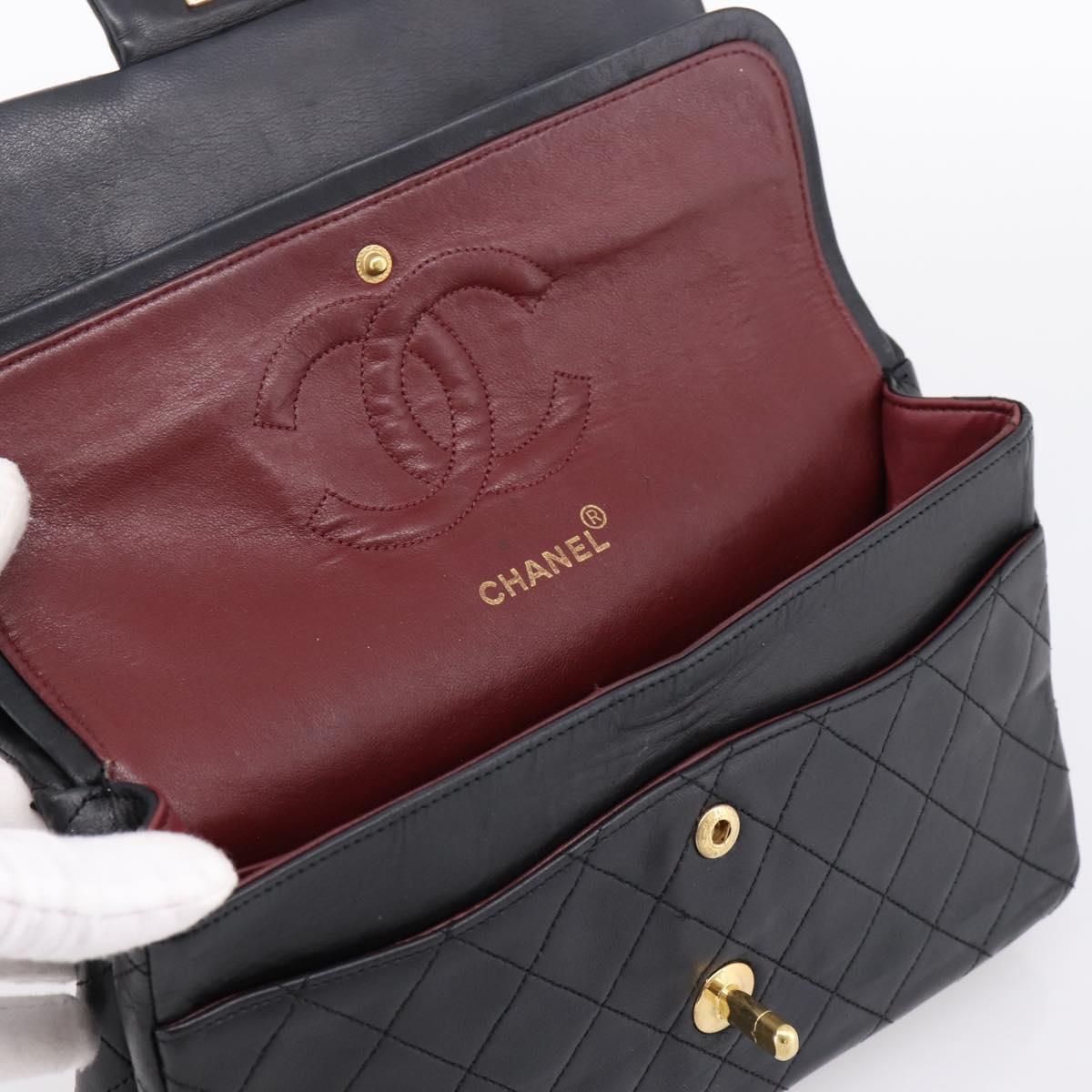 CHANEL Matelasse 25 Chain Shoulder Bag Lamb Skin Black Gold CC Auth 200746V