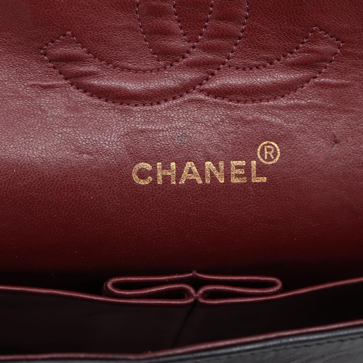 CHANEL Matelasse 25 Chain Shoulder Bag Lamb Skin Black Gold CC Auth 200746V