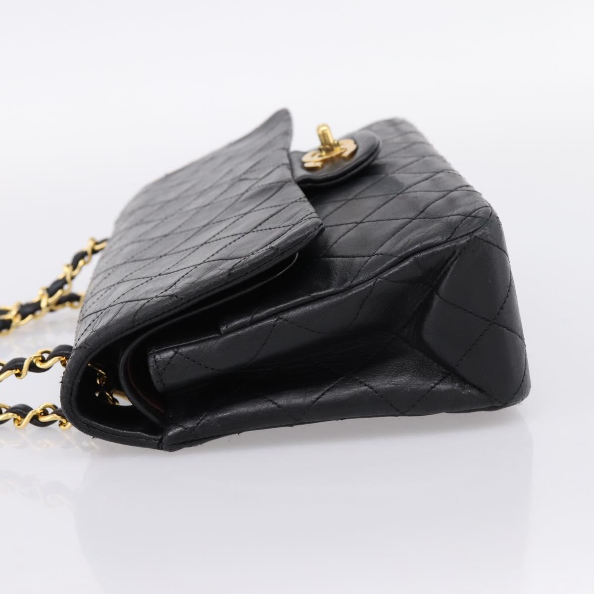 CHANEL Matelasse 25 Chain Shoulder Bag Lamb Skin Black Gold CC Auth 200746V