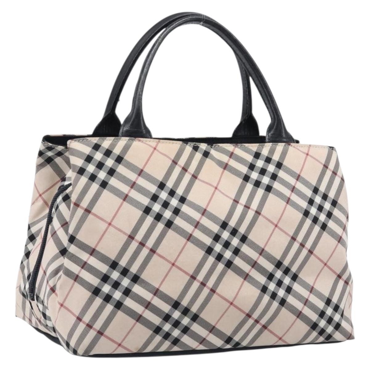 BURBERRY Nova Check Blue Label Hand Bag Canvas Beige Silver Auth 200747A