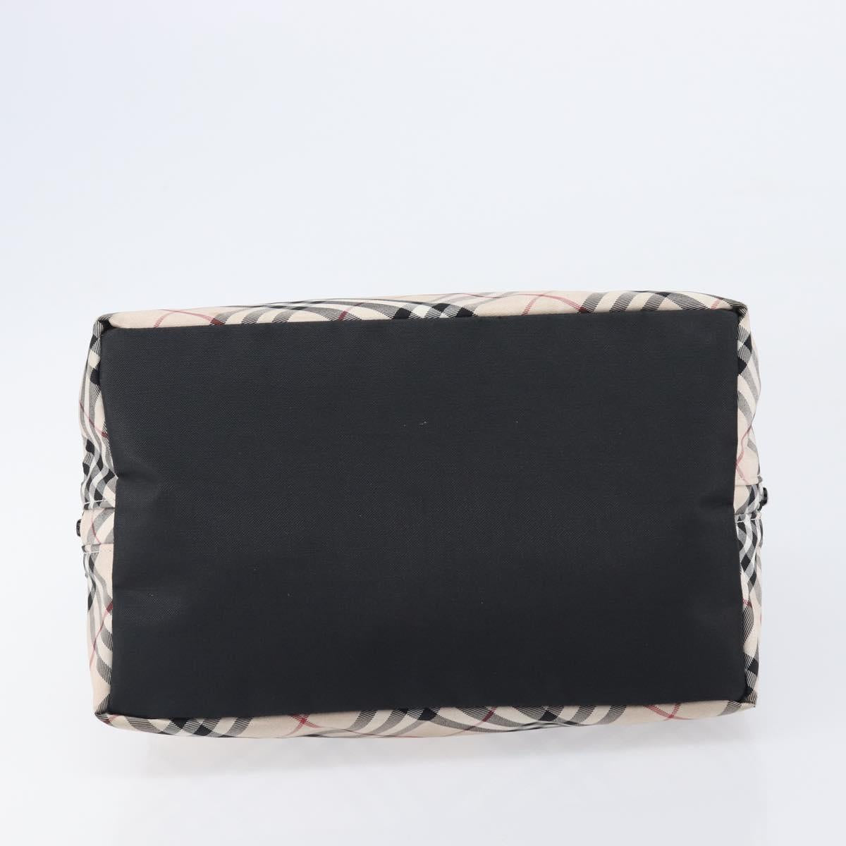 BURBERRY Nova Check Blue Label Hand Bag Canvas Beige Silver Auth 200747A