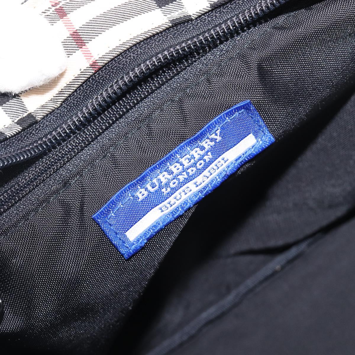 BURBERRY Nova Check Blue Label Hand Bag Canvas Beige Silver Auth 200747A