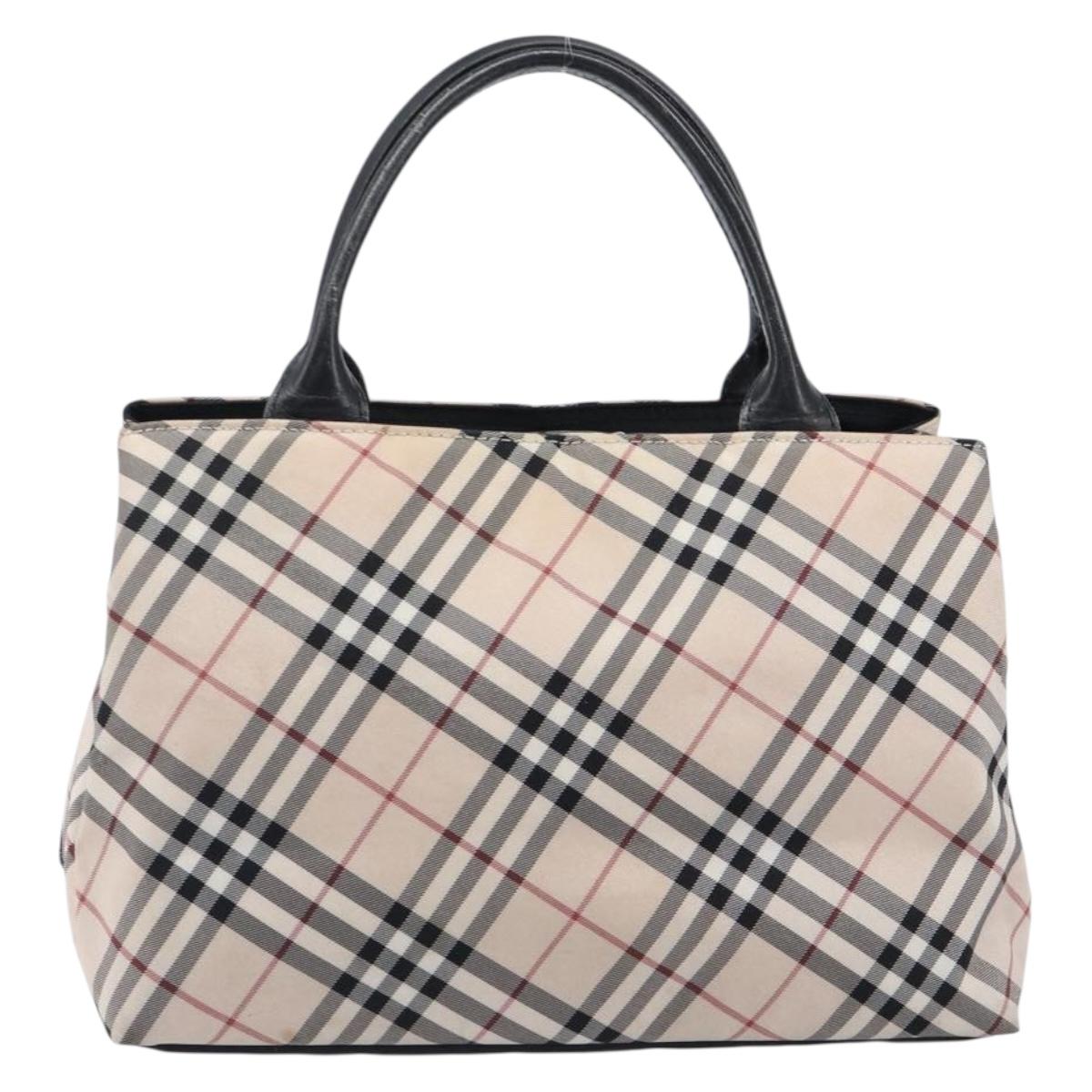 BURBERRY Nova Check Blue Label Hand Bag Canvas Beige Silver Auth 200747A