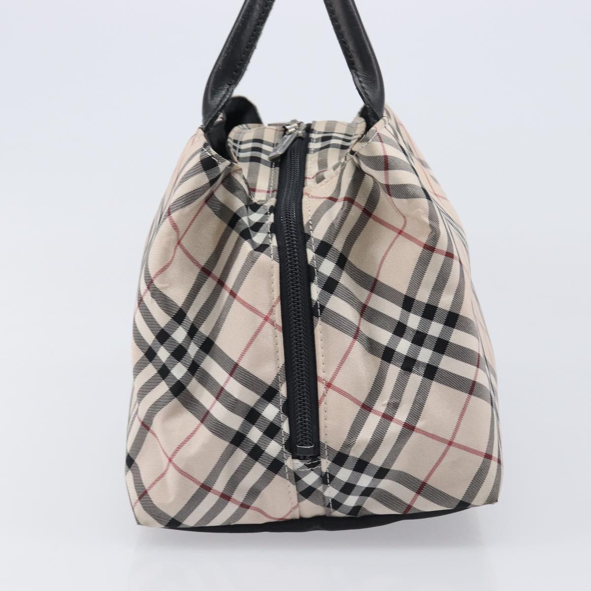 BURBERRY Nova Check Blue Label Hand Bag Canvas Beige Silver Auth 200747A