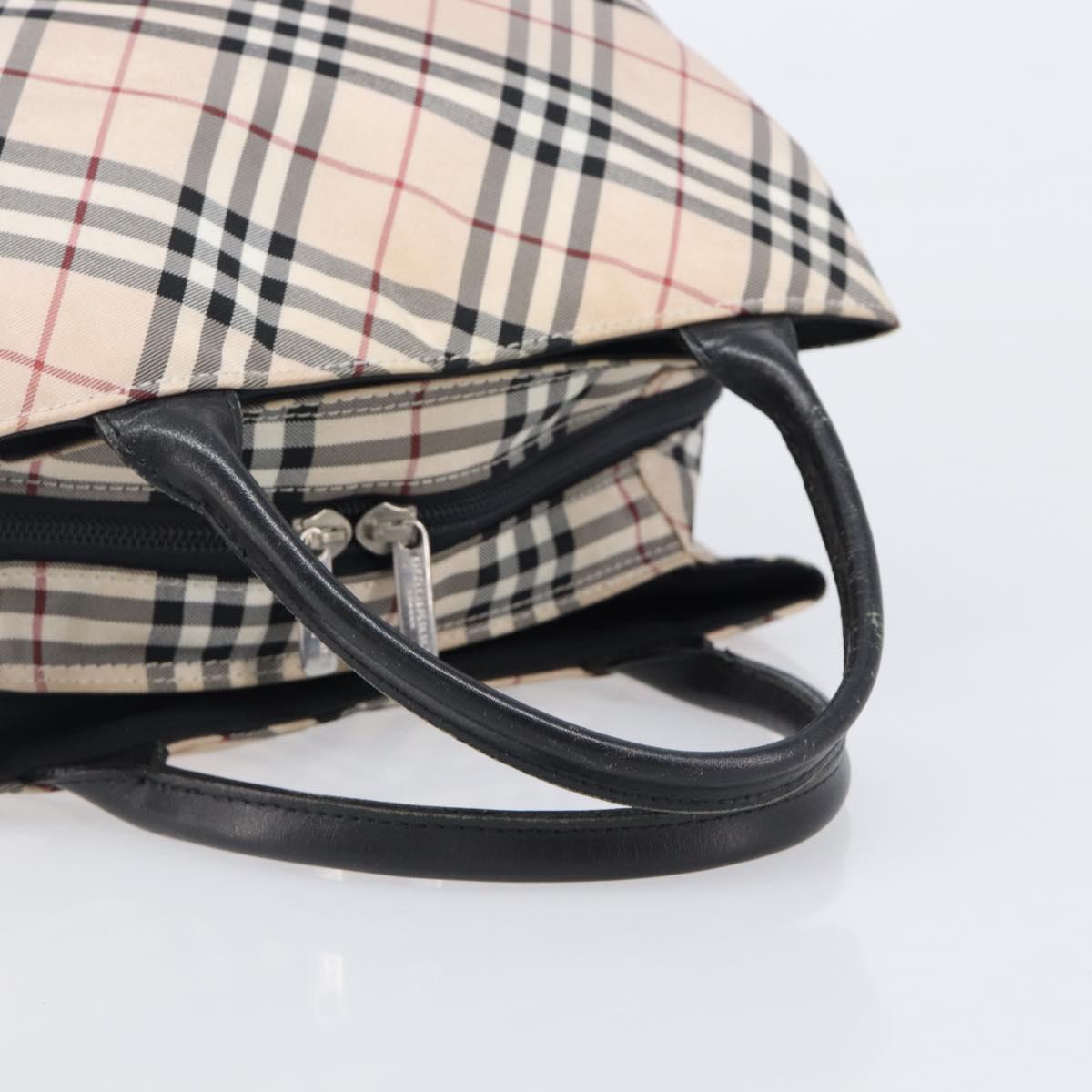 BURBERRY Nova Check Blue Label Hand Bag Canvas Beige Silver Auth 200747A