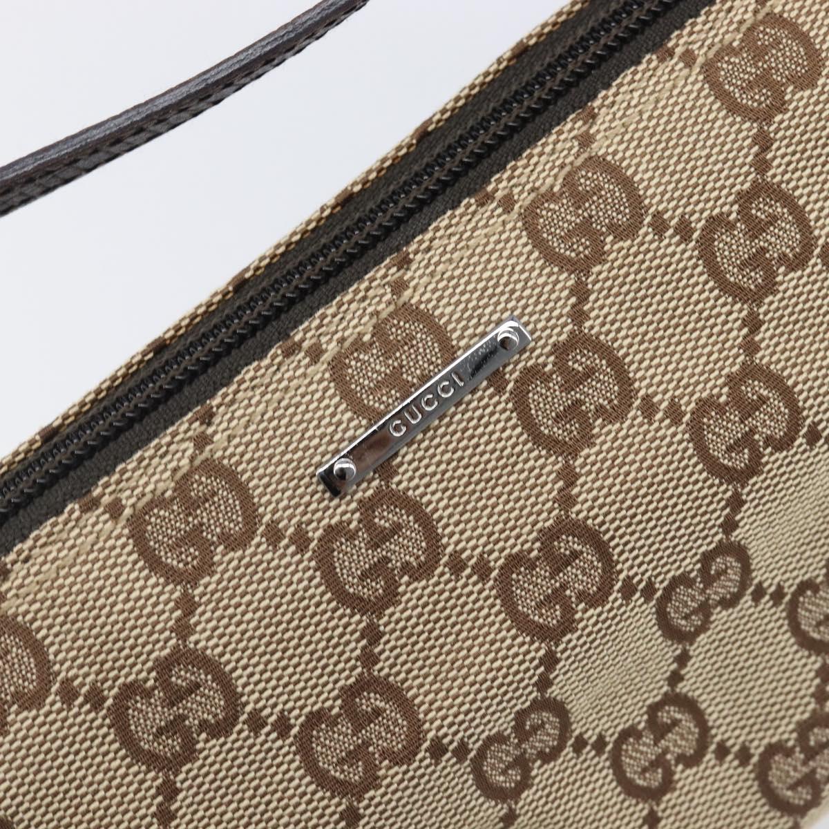 GUCCI GG Canvas Accessory Pouch Beige Silver 07198 Auth 200750V