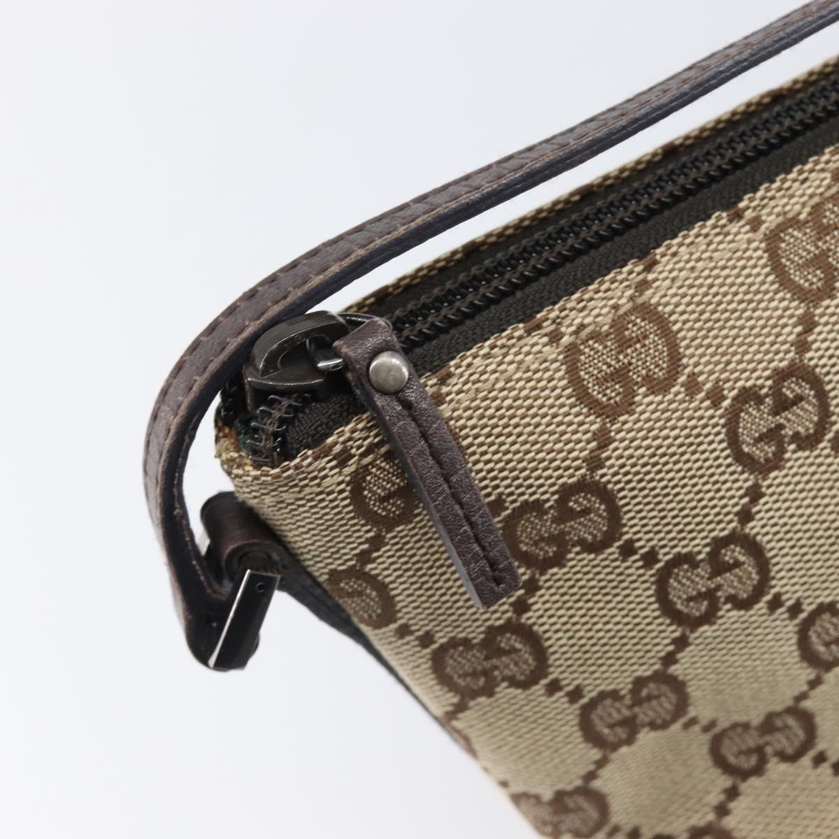 GUCCI GG Canvas Accessory Pouch Beige Silver 07198 Auth 200750V