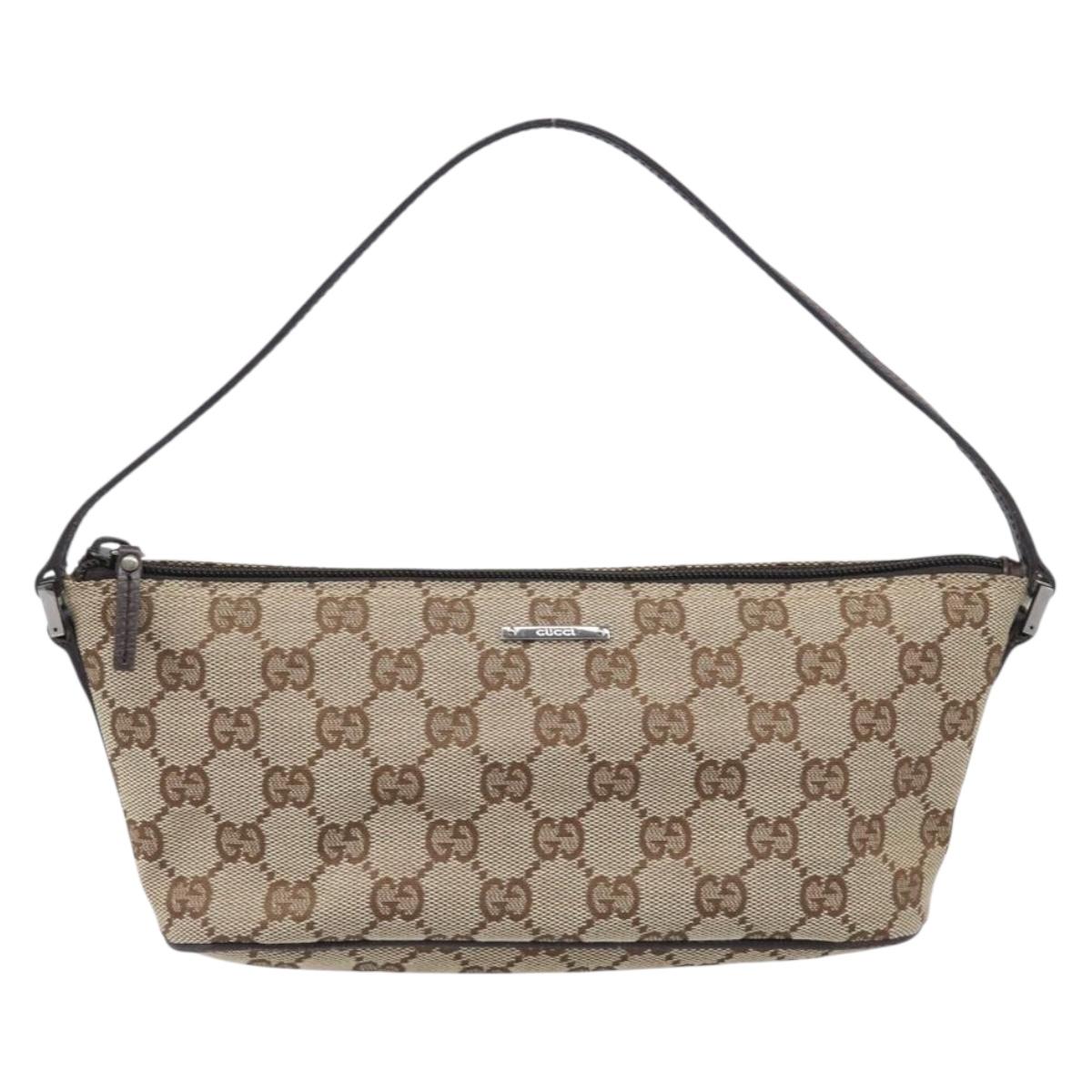 GUCCI GG Canvas Accessory Pouch Beige Silver 07198 Auth 200750V