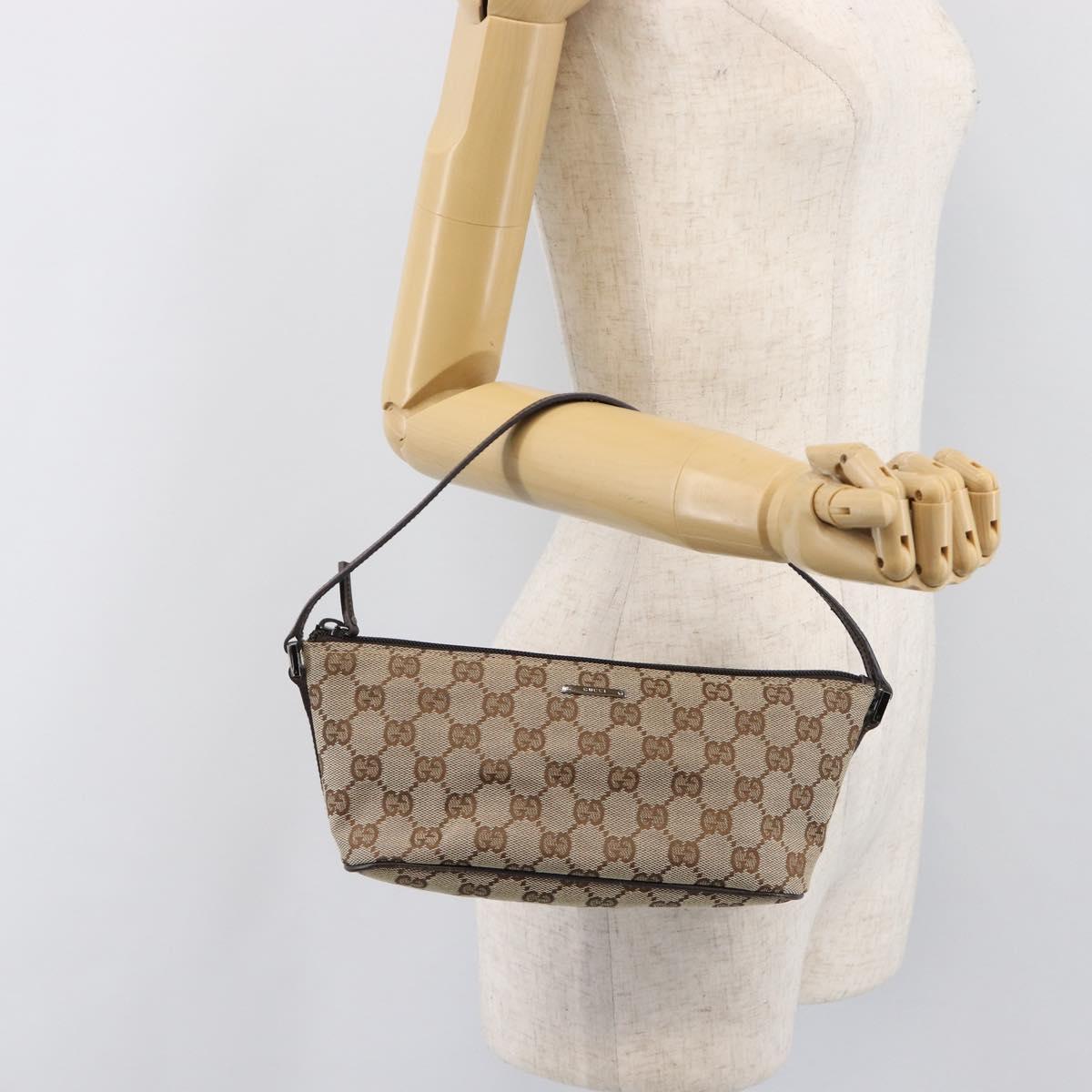 GUCCI GG Canvas Accessory Pouch Beige Silver 07198 Auth 200750V