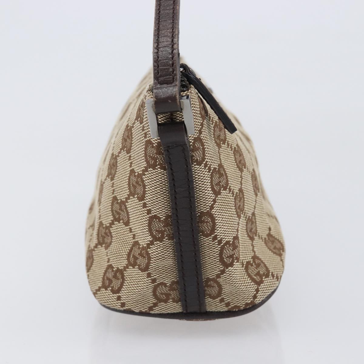 GUCCI GG Canvas Accessory Pouch Beige Silver 07198 Auth 200750V