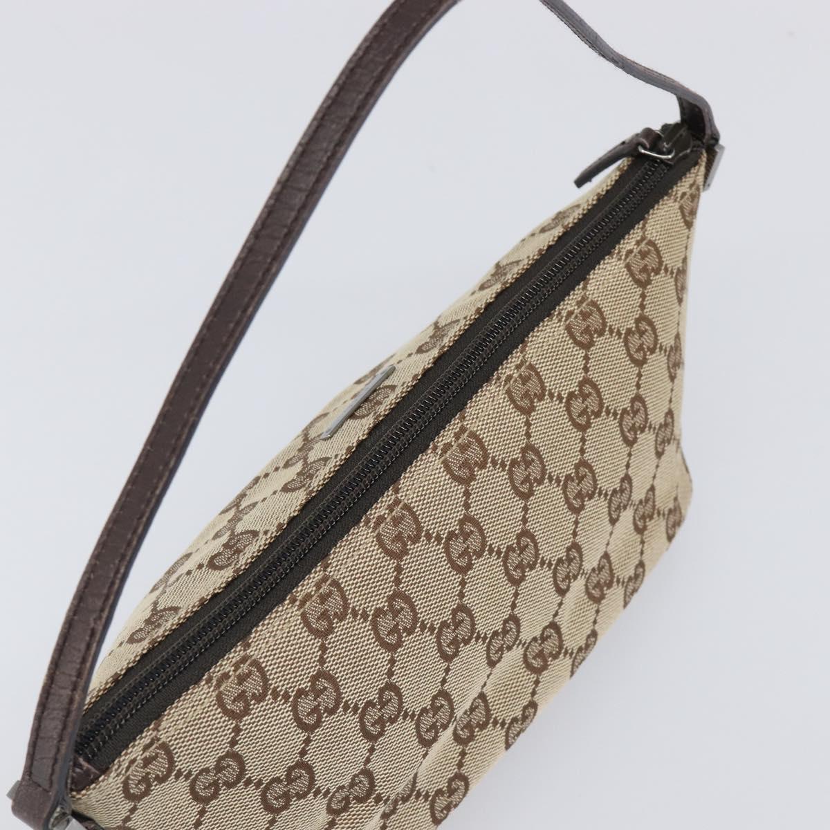 GUCCI GG Canvas Accessory Pouch Beige Silver 07198 Auth 200750V
