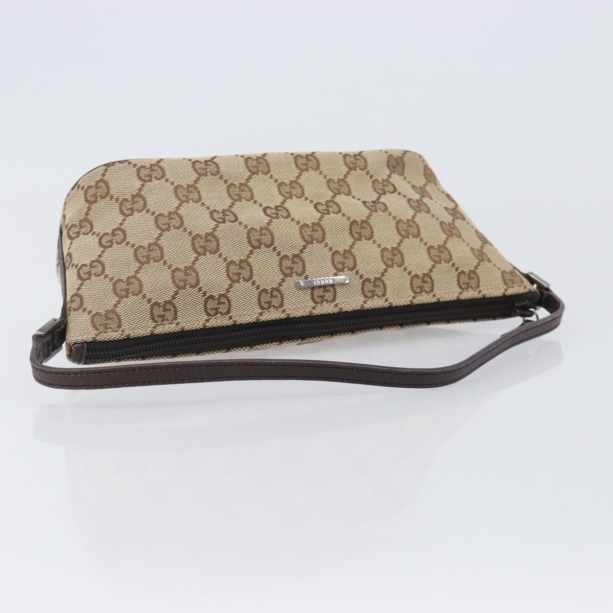 GUCCI GG Canvas Accessory Pouch Beige Silver 07198 Auth 200750V