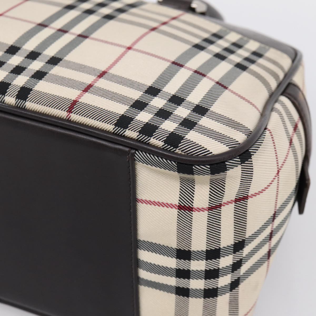 BURBERRY Nova Check Boston Bag Canvas Beige Silver Auth 200751