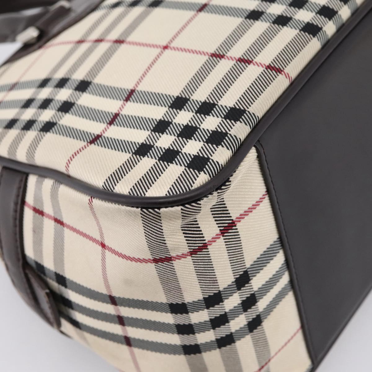 BURBERRY Nova Check Boston Bag Canvas Beige Silver Auth 200751