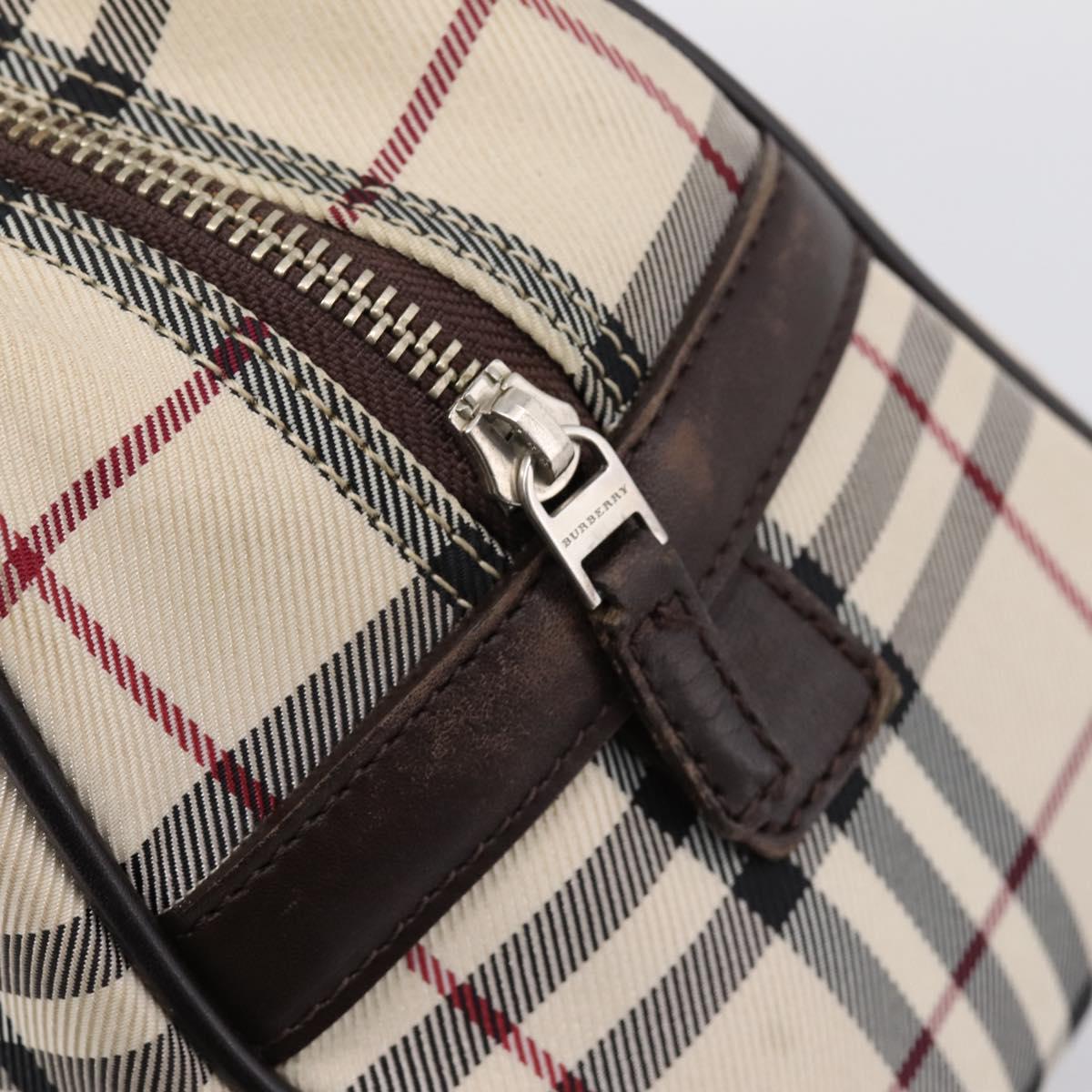 BURBERRY Nova Check Boston Bag Canvas Beige Silver Auth 200751