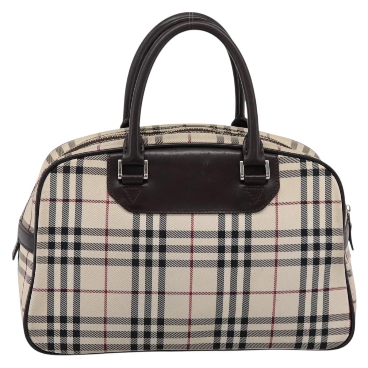 BURBERRY Nova Check Boston Bag Canvas Beige Silver Auth 200751