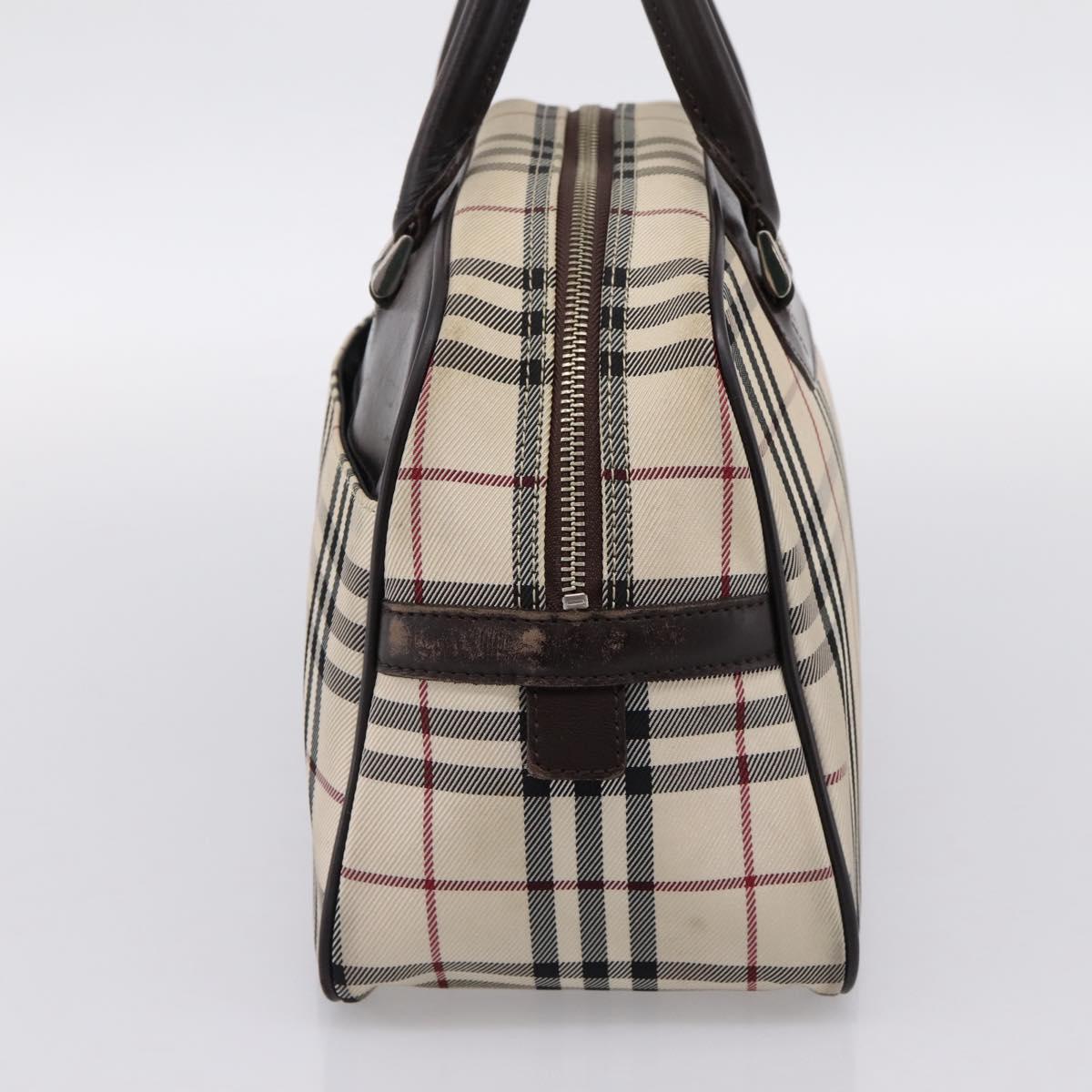 BURBERRY Nova Check Boston Bag Canvas Beige Silver Auth 200751