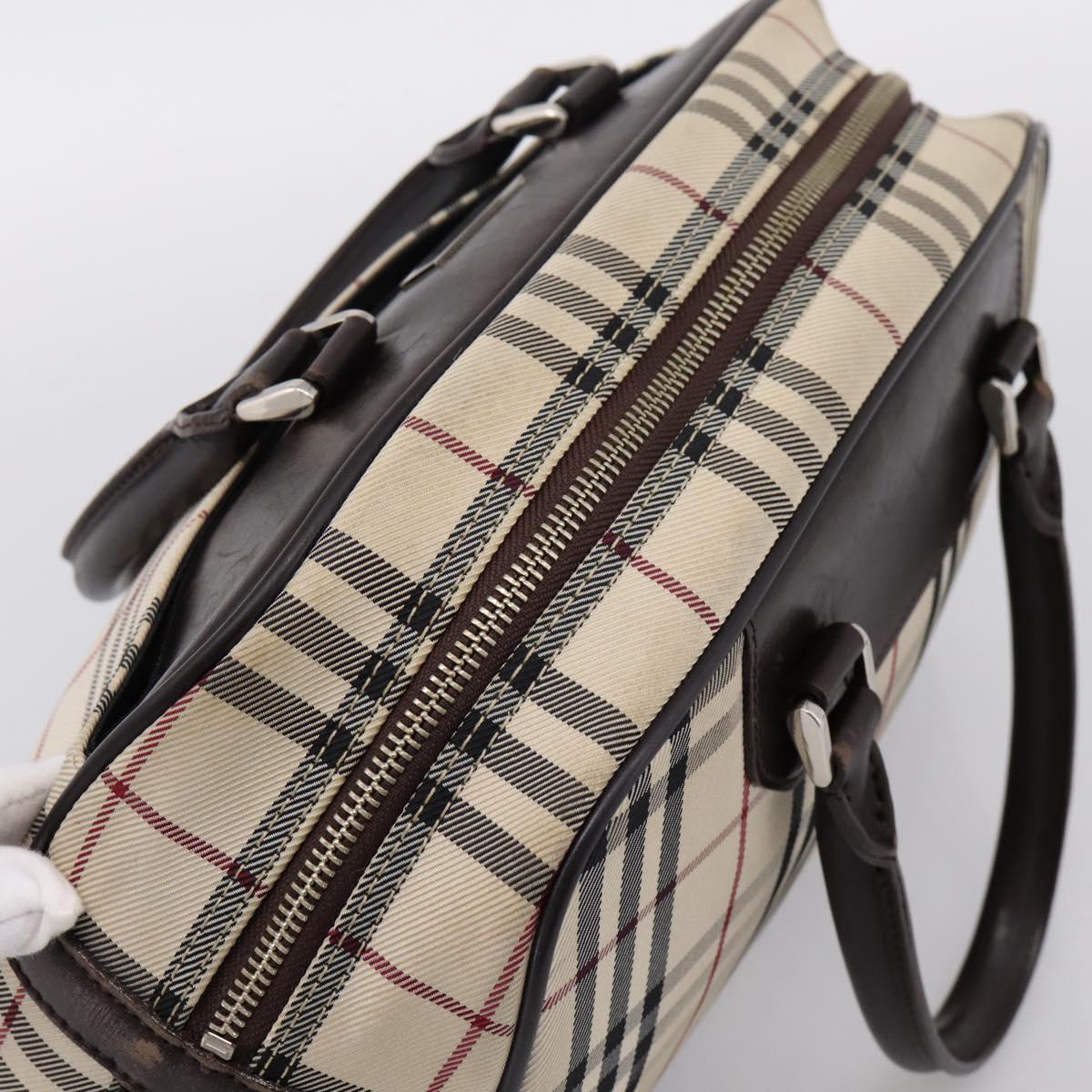 BURBERRY Nova Check Boston Bag Canvas Beige Silver Auth 200751
