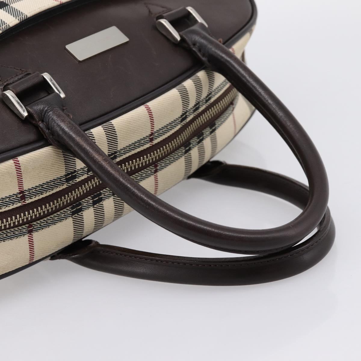BURBERRY Nova Check Boston Bag Canvas Beige Silver Auth 200751