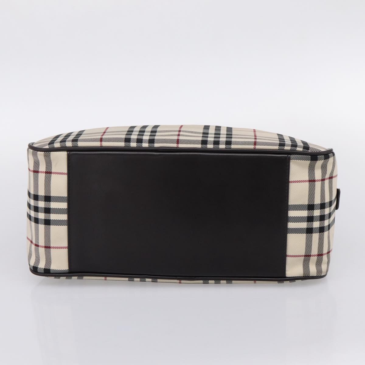 BURBERRY Nova Check Boston Bag Canvas Beige Silver Auth 200751