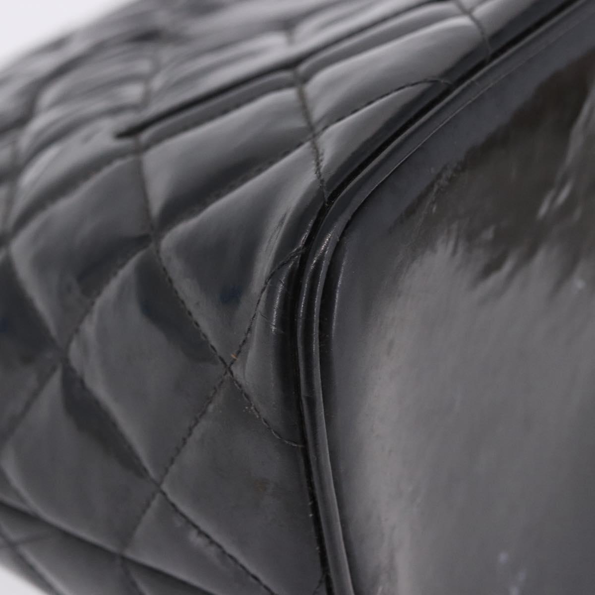 CHANEL Matelasse Reprint Tote Bag Patent Leather Black Gold CC Auth 200752