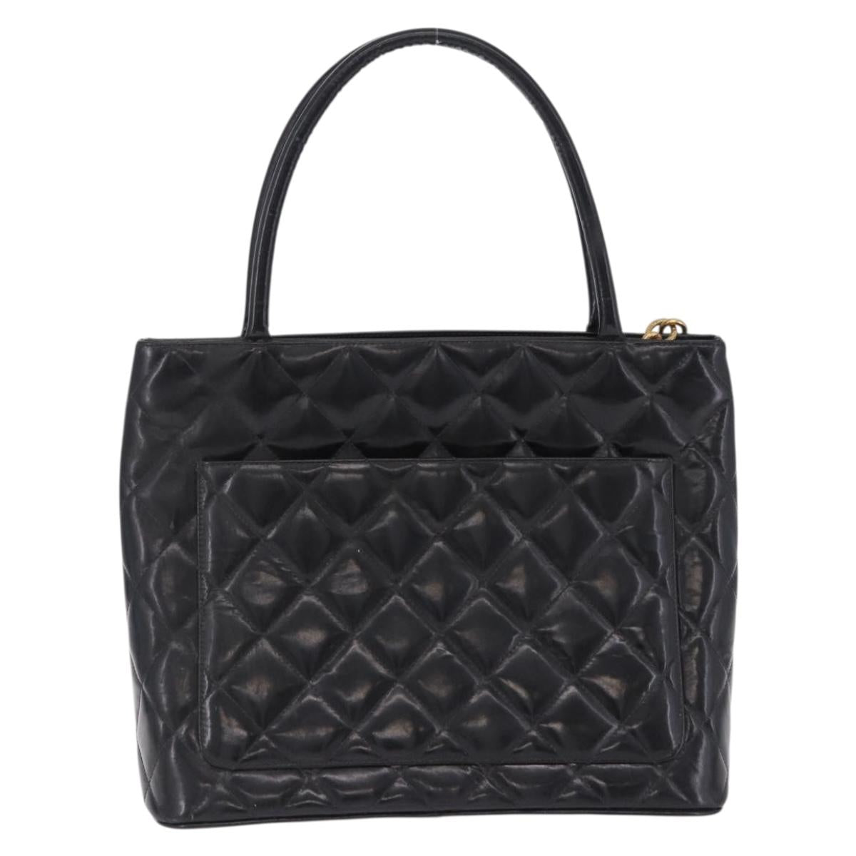 CHANEL Matelasse Reprint Tote Bag Patent Leather Black Gold CC Auth 200752