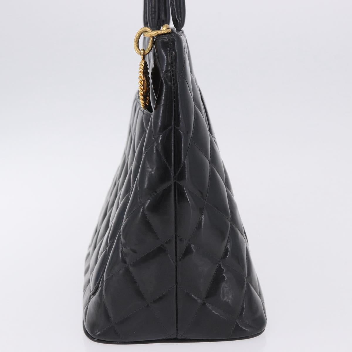 CHANEL Matelasse Reprint Tote Bag Patent Leather Black Gold CC Auth 200752