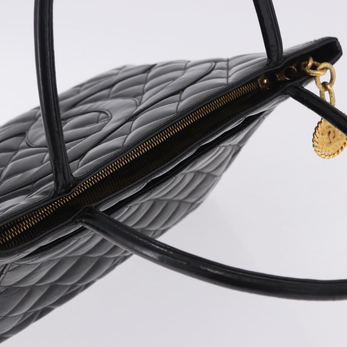CHANEL Matelasse Reprint Tote Bag Patent Leather Black Gold CC Auth 200752