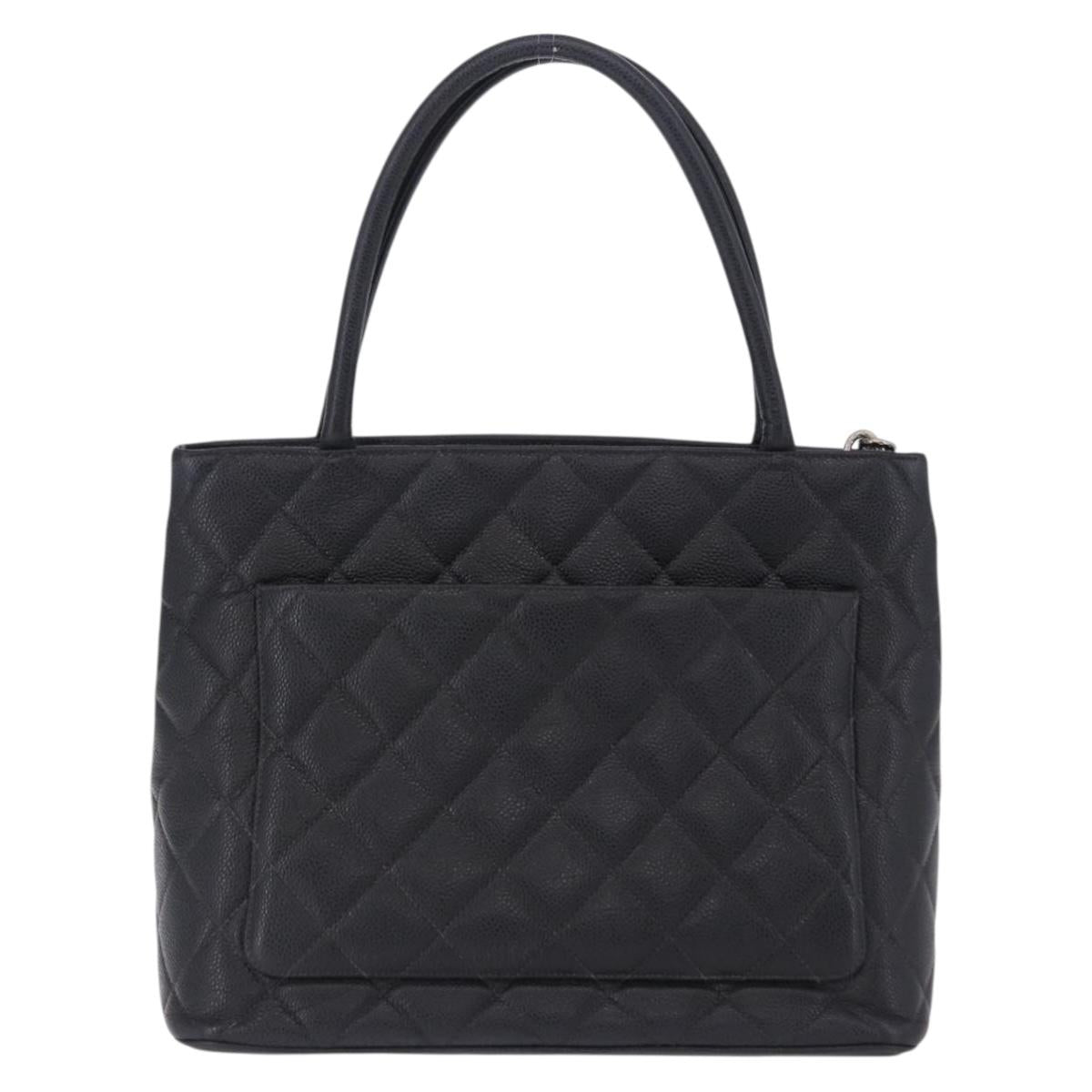CHANEL Matelasse Reprint Tote Bag Caviar Skin Black Silver CC Auth 200753V
