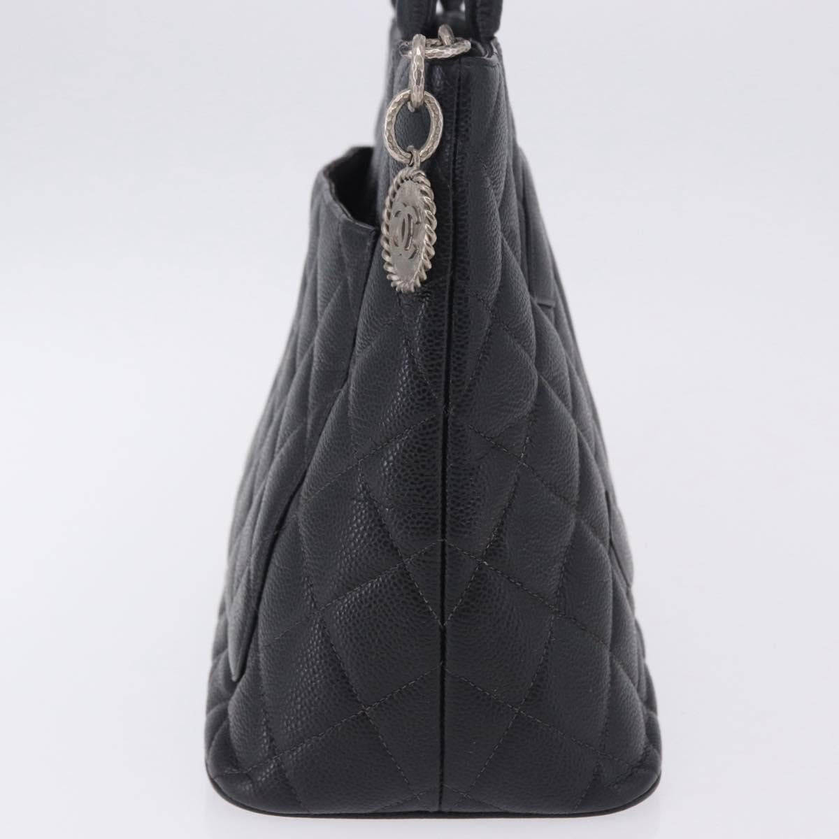 CHANEL Matelasse Reprint Tote Bag Caviar Skin Black Silver CC Auth 200753V