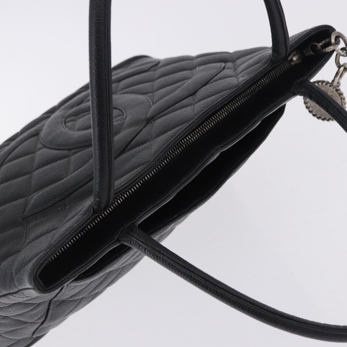 CHANEL Matelasse Reprint Tote Bag Caviar Skin Black Silver CC Auth 200753V