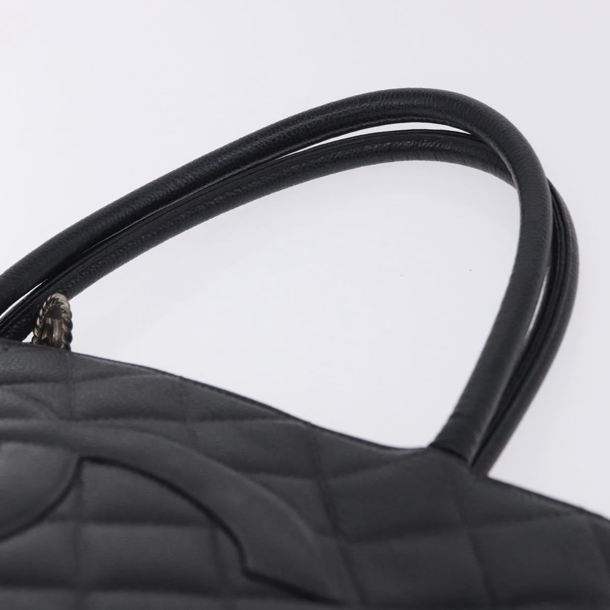 CHANEL Matelasse Reprint Tote Bag Caviar Skin Black Silver CC Auth 200753V