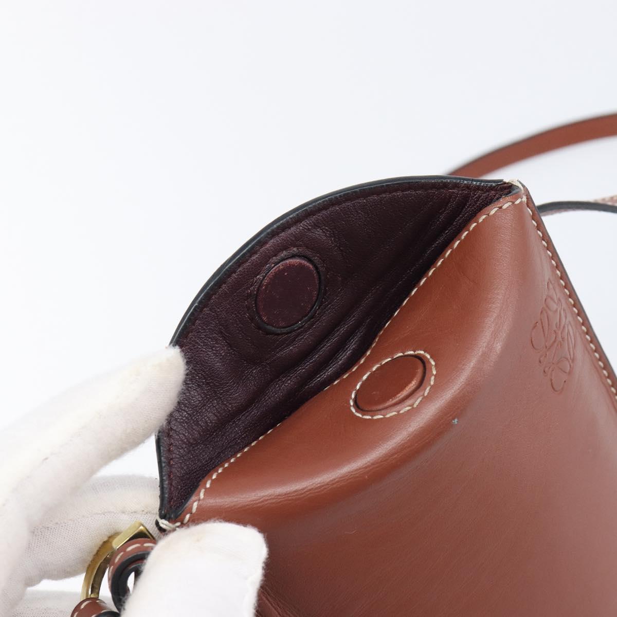 LOEWE Phone Pouch Leather Brown Gold Auth 200754