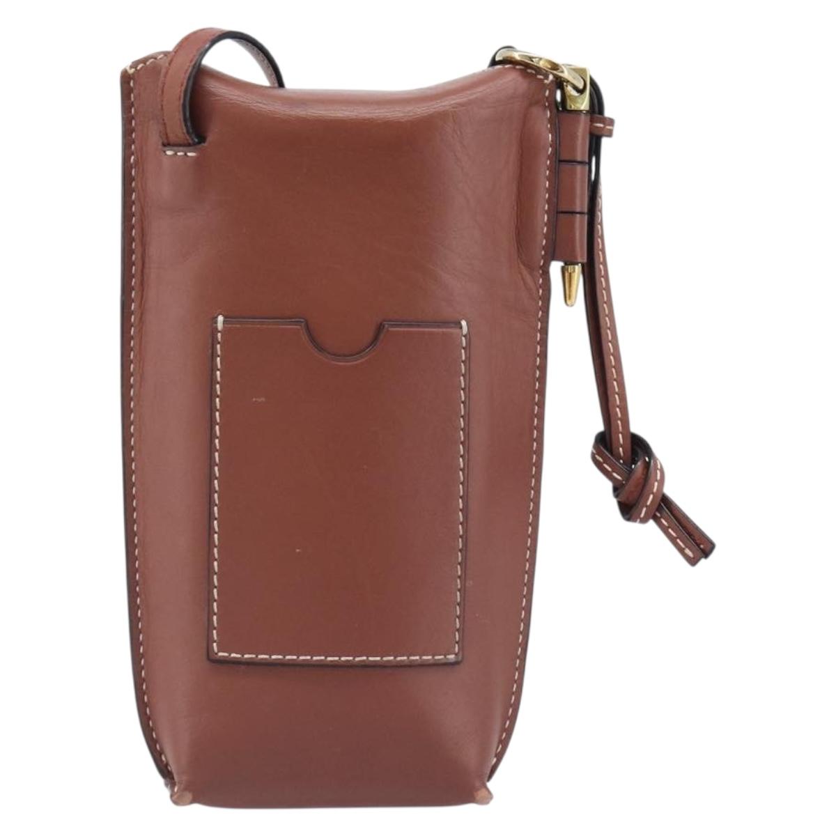LOEWE Phone Pouch Leather Brown Gold Auth 200754