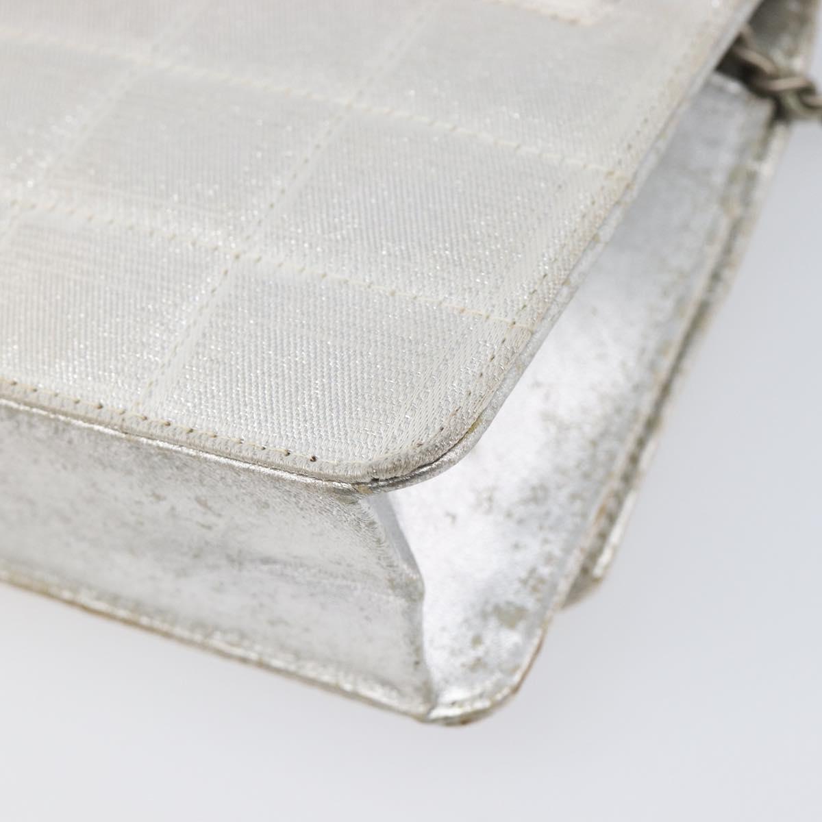 CHANEL New Travel Line Chain Shoulder Bag Canvas Silver CC Auth 200755