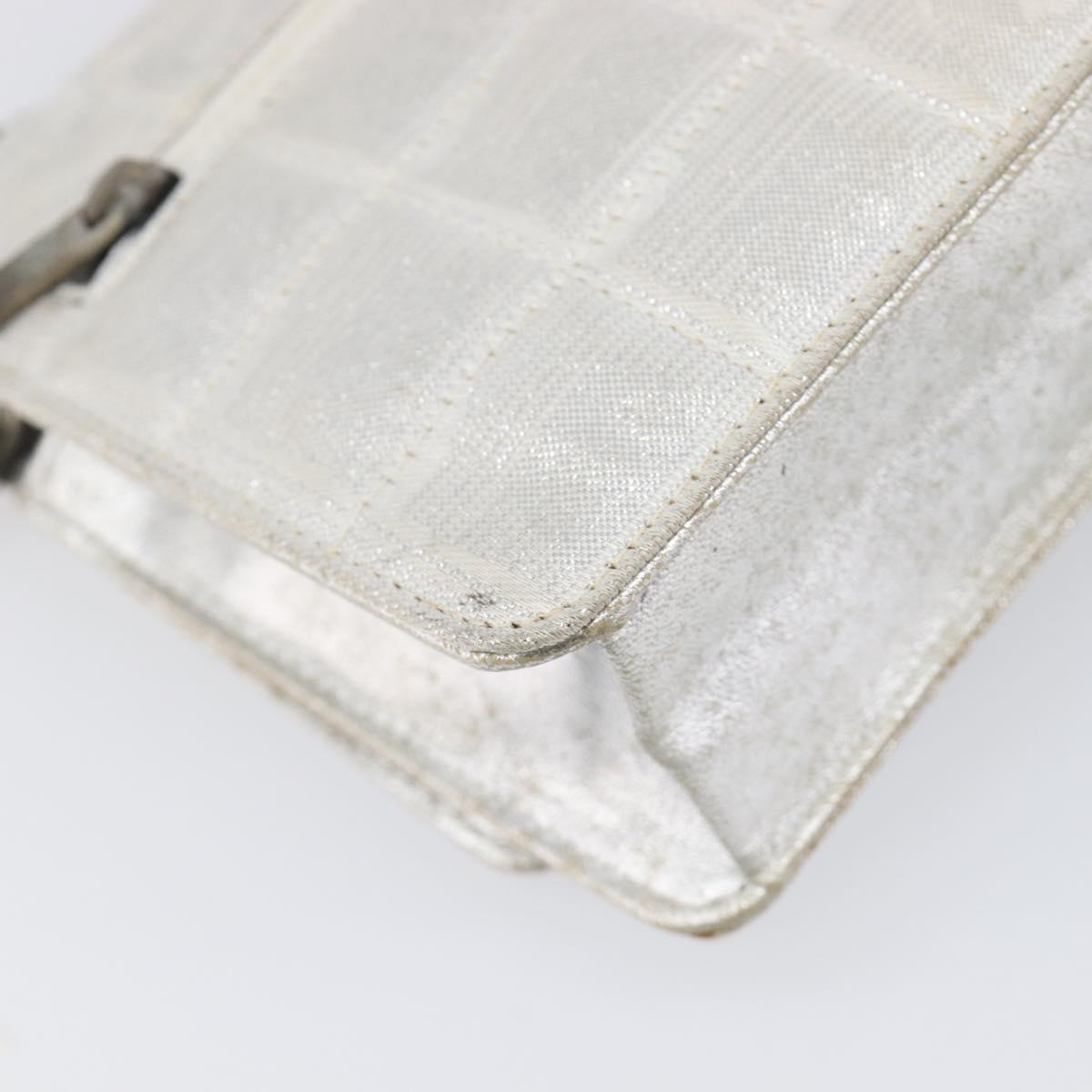 CHANEL New Travel Line Chain Shoulder Bag Canvas Silver CC Auth 200755
