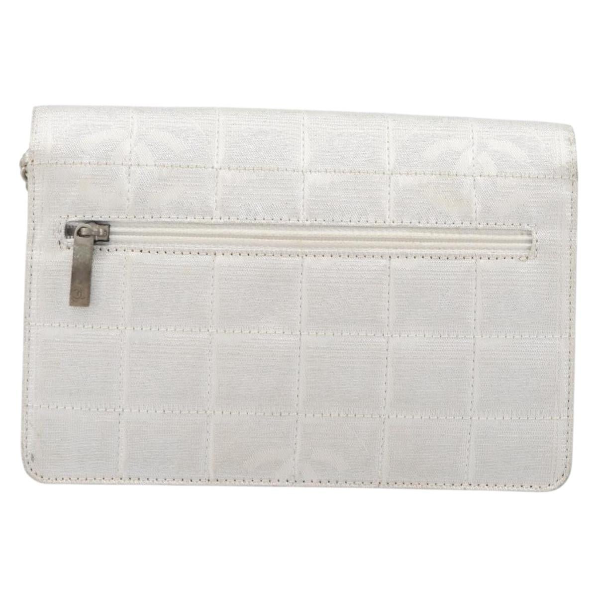 CHANEL New Travel Line Chain Shoulder Bag Canvas Silver CC Auth 200755