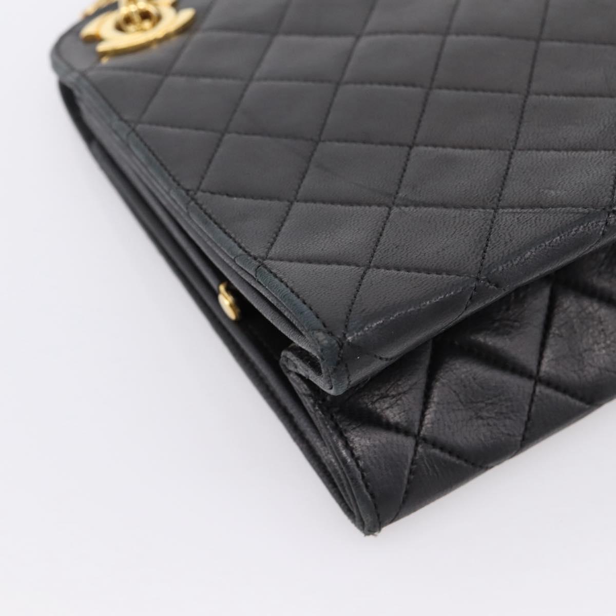 CHANEL Matelasse Chain Shoulder Bag Lamb Skin Black Gold CC Auth 200758V