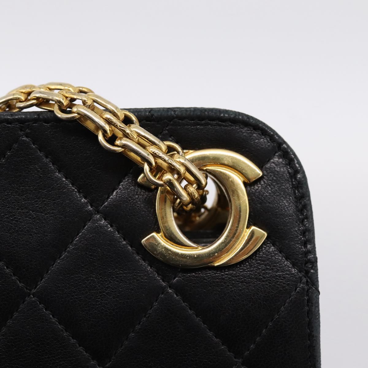 CHANEL Matelasse Chain Shoulder Bag Lamb Skin Black Gold CC Auth 200758V