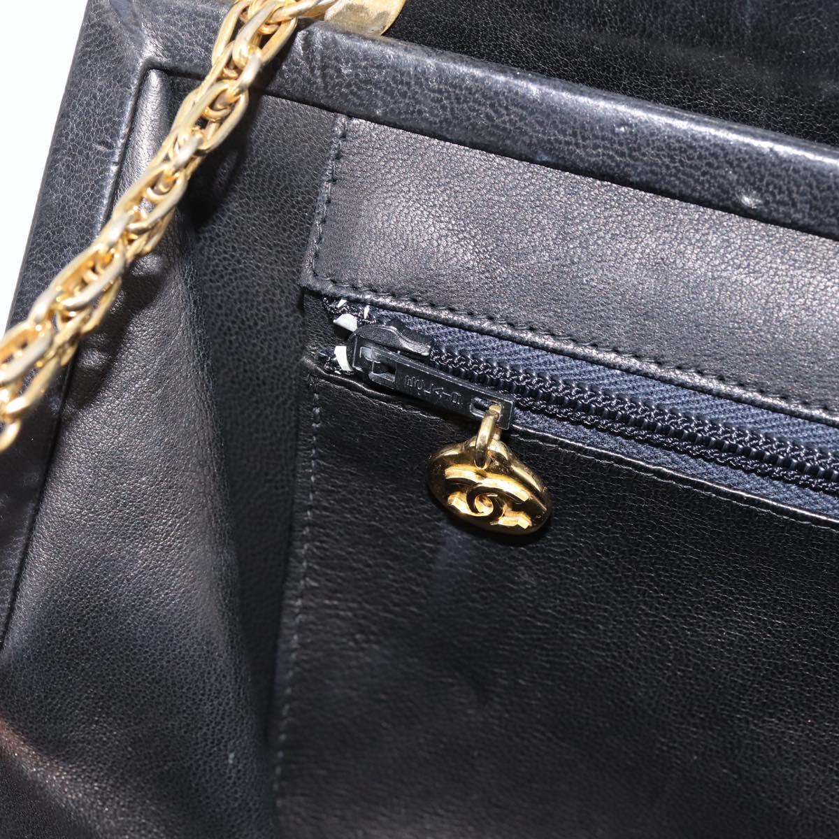 CHANEL Matelasse Chain Shoulder Bag Lamb Skin Black Gold CC Auth 200758V