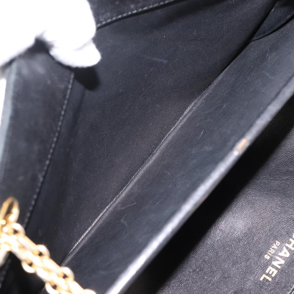 CHANEL Matelasse Chain Shoulder Bag Lamb Skin Black Gold CC Auth 200758V