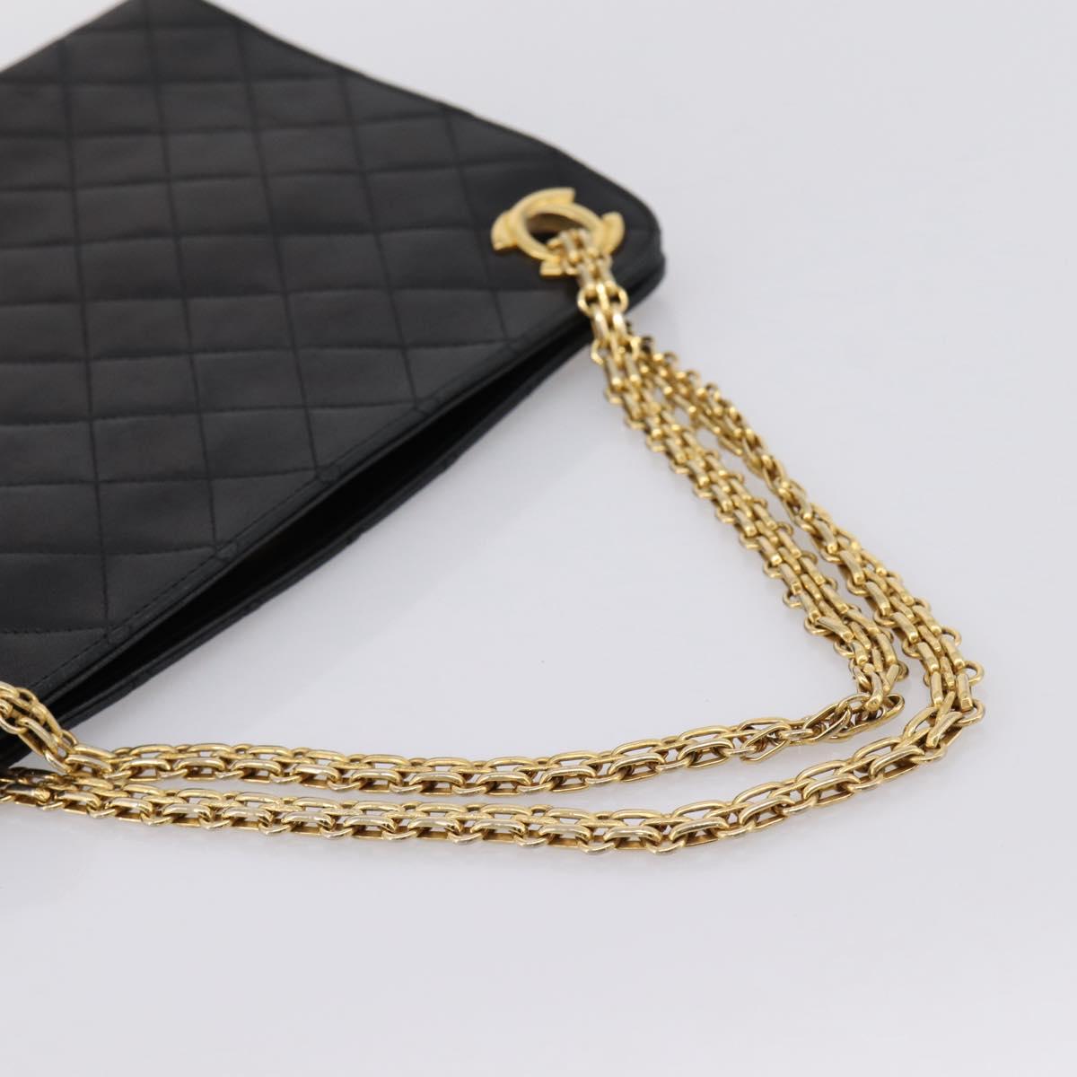 CHANEL Matelasse Chain Shoulder Bag Lamb Skin Black Gold CC Auth 200758V