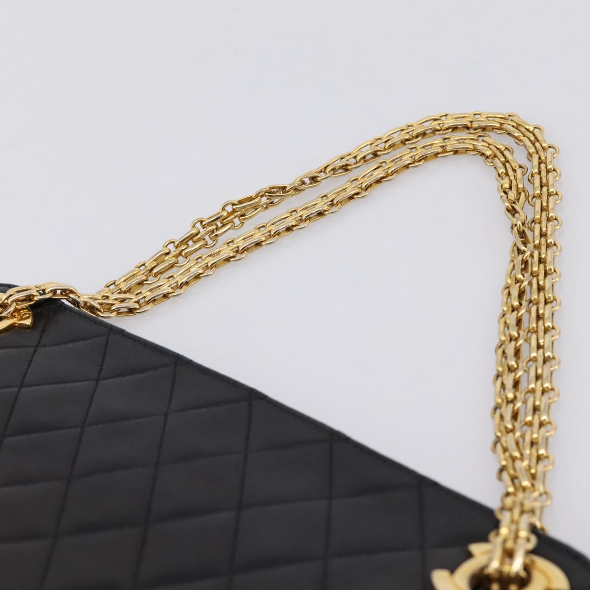 CHANEL Matelasse Chain Shoulder Bag Lamb Skin Black Gold CC Auth 200758V