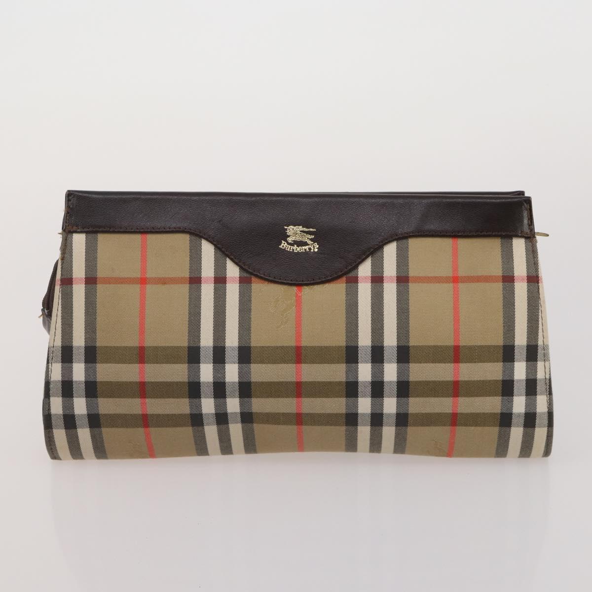 BURBERRY Nova Check Hand Bag Canvas nylon 4 Set Beige Brown Auth 200759