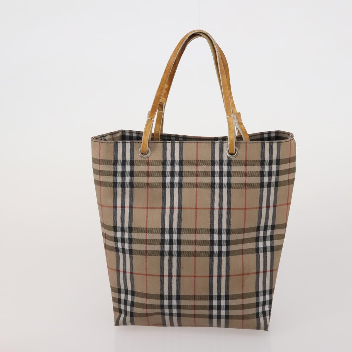 BURBERRY Nova Check Hand Bag Canvas nylon 4 Set Beige Brown Auth 200759